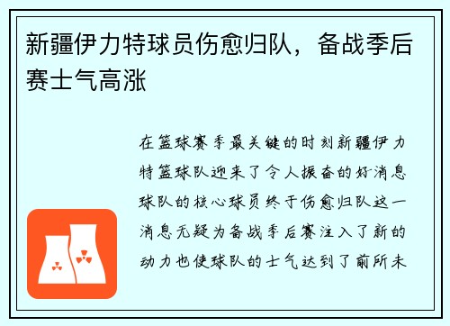 新疆伊力特球员伤愈归队，备战季后赛士气高涨